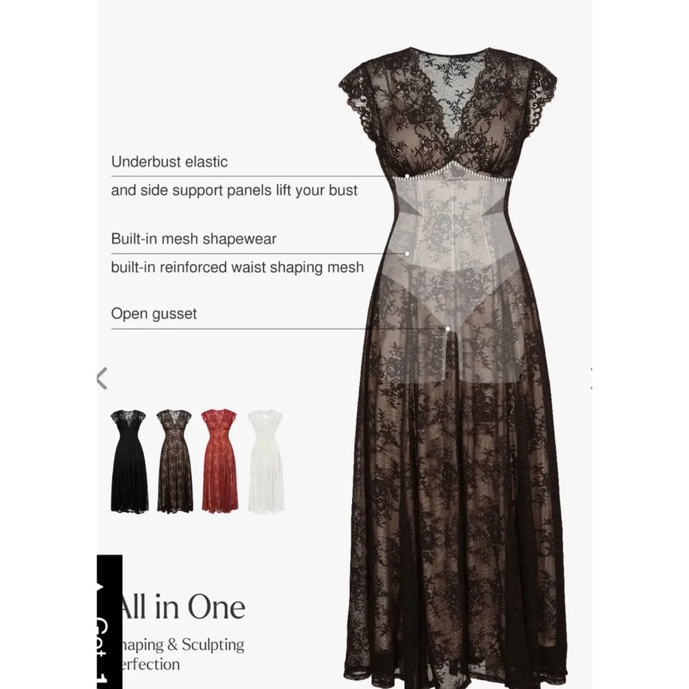 NWT Popilush Shapewear Boho Floral Lace Front Slit Maxi Dress - Picture 2 of 12